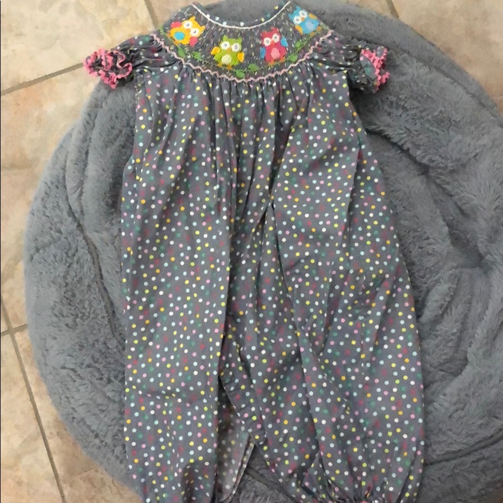 Smocked owl baby bubble
